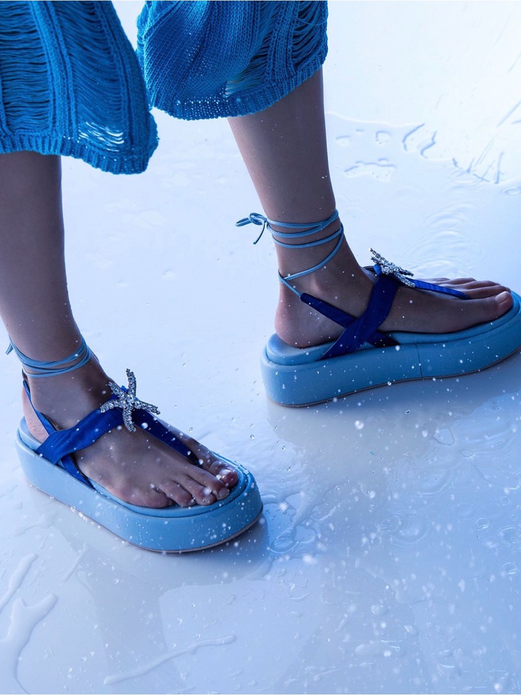Valentina Rangoni Capri Starfish Blue Platform Sandals Very Rare-Discontinued